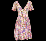 Pastel Pink & Purple Floral Fruit Vintage 60's Dress