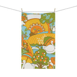 Retro 60s Psychedelic Sun and Swans Cotton Tea Towel