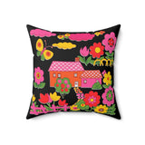Retro Kitschy Mod Floral Home Throw Pillow
