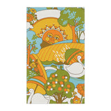 Retro 60s Psychedelic Sun and Swans Cotton Tea Towel