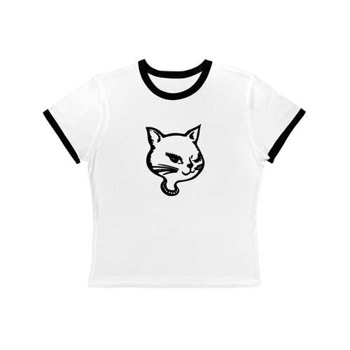 90's Winking Kitty Women's Ringer Tee