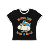 Lick it! Lick it Good - Retro Tootsie Pop Mr. Owl Women's Cropped Ringer Tee