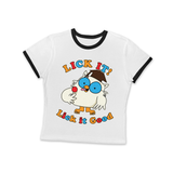 Lick it! Lick it Good - Retro Tootsie Pop Mr. Owl Women's Cropped Ringer Tee