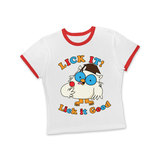 Lick it! Lick it Good - Retro Tootsie Pop Mr. Owl Women's Cropped Ringer Tee