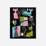 Mid-Century Kitties Velvet Blanket