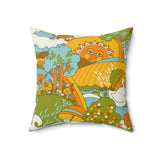 Retro Psychedelic 60s Sun and Swans Throw Pillow