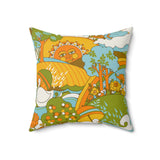 Retro Psychedelic 60s Sun and Swans Throw Pillow