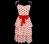 Vintage 80s Ruffled Red Polka Dot Dress