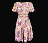 Pastel Pink & Purple Floral Fruit Vintage 60's Dress