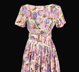 Pastel Pink & Purple Floral Fruit Vintage 60's Dress