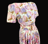 Pastel Pink & Purple Floral Fruit Vintage 60's Dress