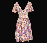 Pastel Pink & Purple Floral Fruit Vintage 60's Dress