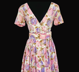 Pastel Pink & Purple Floral Fruit Vintage 60's Dress