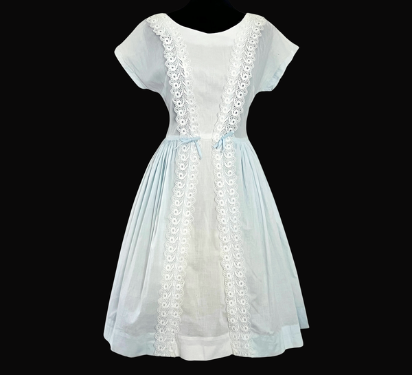 retro cotton dresses Blue Cotton Vintage inspired Swing Dress