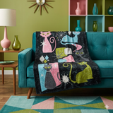 Mid-Century Kitties Velvet Blanket