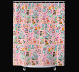 Pink Retro Kitschy Baby Animals Shower Curtain