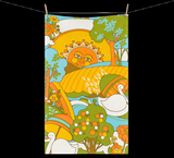 Retro 60s Psychedelic Sun and Swans Cotton Tea Towel