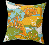 Retro Psychedelic 60s Sun and Swans Throw Pillow